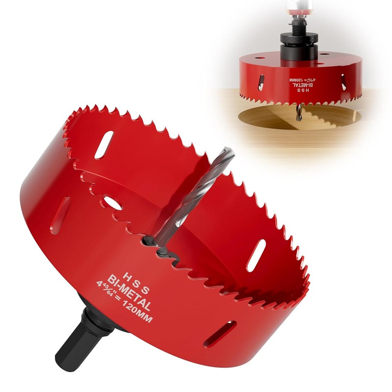 FIVELAKE 4-3/4" (120mm) Bi-Metal M42 High Speed Steel Hole Saw with Pilot Drill Bit, Smooth Cutting Edge for PVC, Drywall, Wood, Plastic, Gypsum Board, Rubber, Thin Metal - Image 1